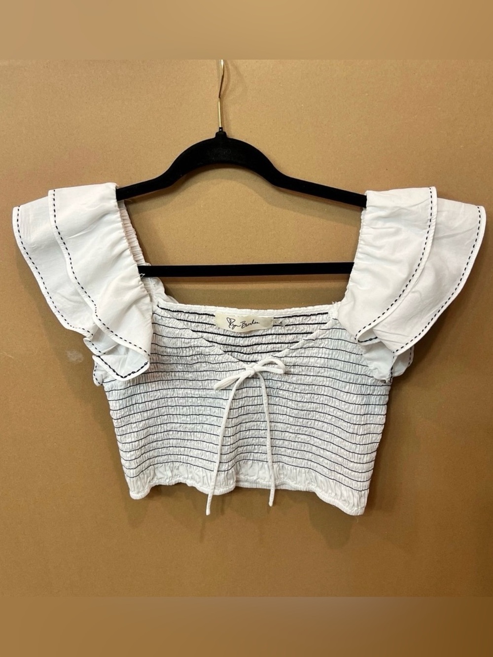 Love You Bunches White Smocked Crop Top Large Ruffle Sleeve Cottagecore Boho